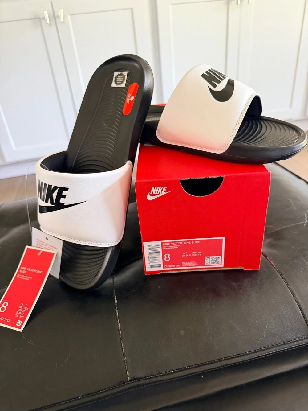 Nike Black and White Victori One Slide Sandals